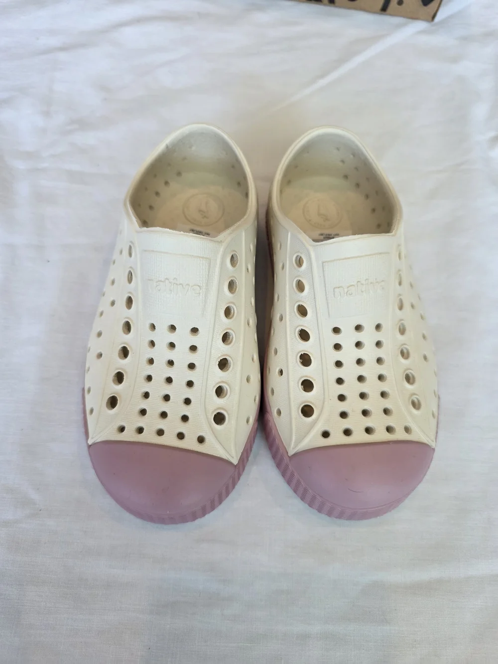 Native Kids Slip-On Water Shoes in Cream with Pink Accents